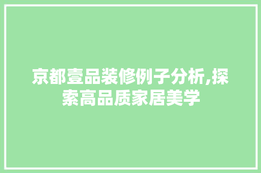京都壹品装修例子分析,探索高品质家居美学 家居装修