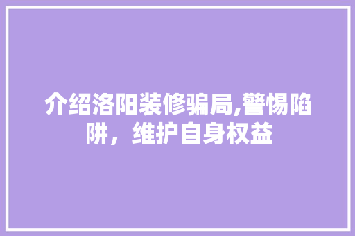 介绍洛阳装修骗局,警惕陷阱，维护自身权益 软装设计