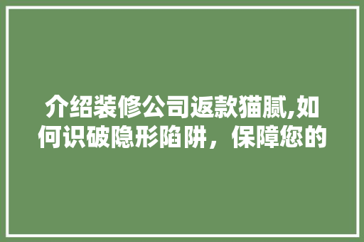 介绍装修公司返款猫腻,如何识破隐形陷阱，保障您的权益 家居装修