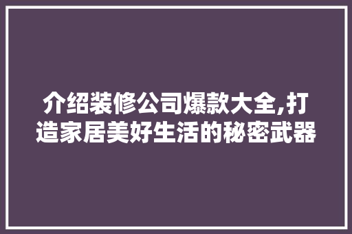 介绍装修公司爆款大全,打造家居美好生活的秘密武器 室内设计