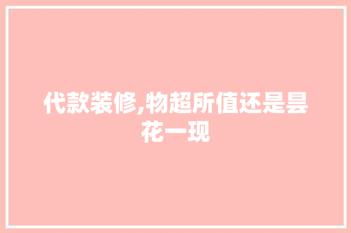 代款装修,物超所值还是昙花一现 室内设计