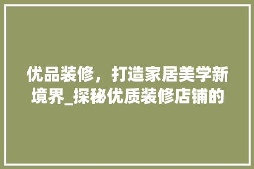 优品装修，打造家居美学新境界_探秘优质装修店铺的魅力 木雕艺术