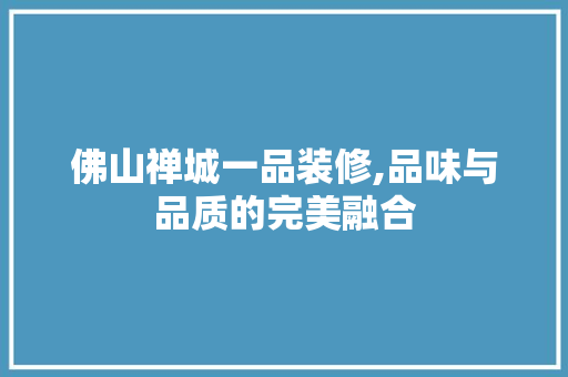 佛山禅城一品装修,品味与品质的完美融合
