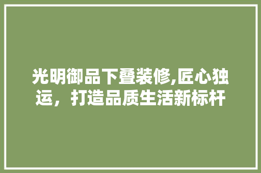 光明御品下叠装修,匠心独运，打造品质生活新标杆 室内设计