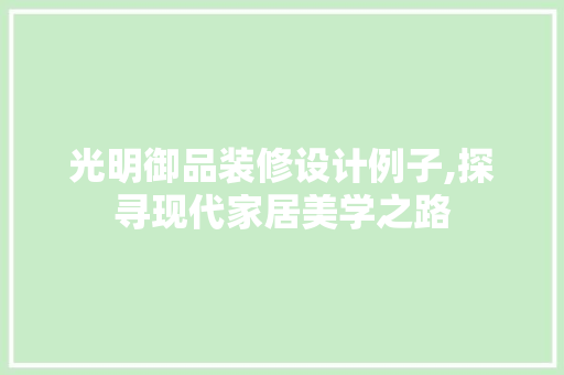 光明御品装修设计例子,探寻现代家居美学之路 软装设计