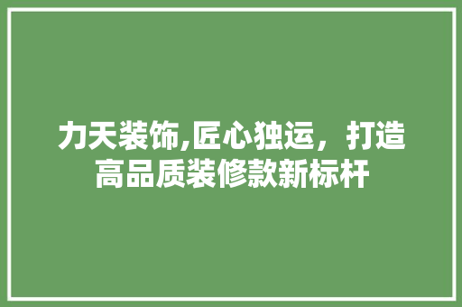力天装饰,匠心独运，打造高品质装修款新标杆 家居装修
