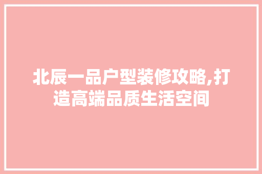 北辰一品户型装修攻略,打造高端品质生活空间