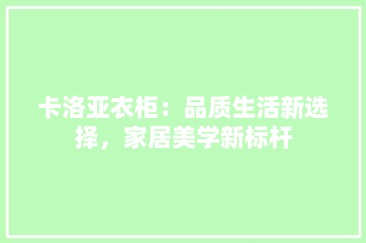 卡洛亚衣柜：品质生活新选择，家居美学新标杆 家居装修
