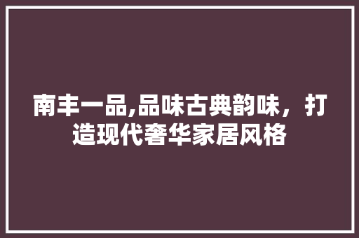 南丰一品,品味古典韵味，打造现代奢华家居风格