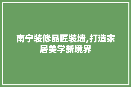 南宁装修品匠装墙,打造家居美学新境界