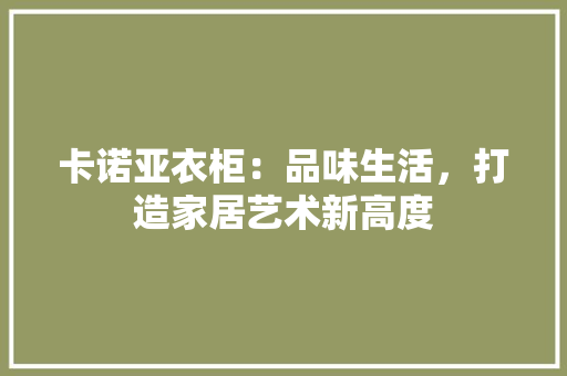 卡诺亚衣柜：品味生活，打造家居艺术新高度 家居装修
