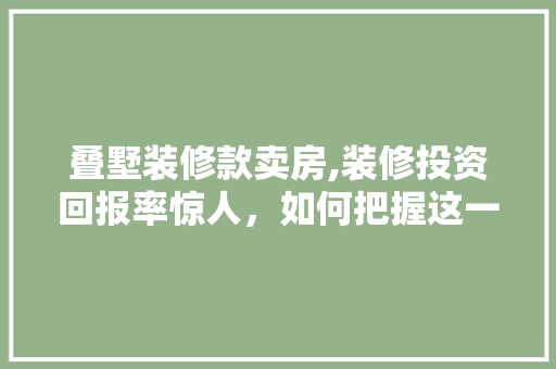 叠墅装修款卖房,装修投资回报率惊人，如何把握这一投资良机