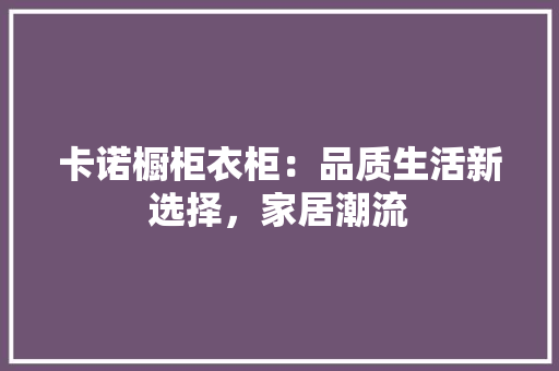 卡诺橱柜衣柜：品质生活新选择，家居潮流 家居装修