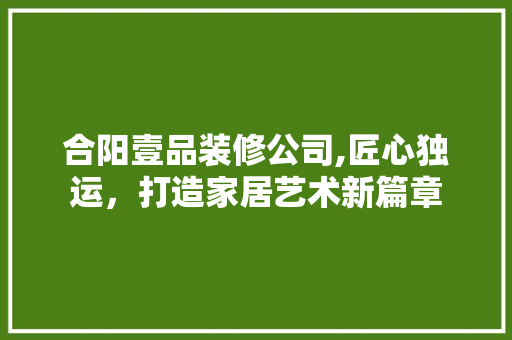 合阳壹品装修公司,匠心独运，打造家居艺术新篇章