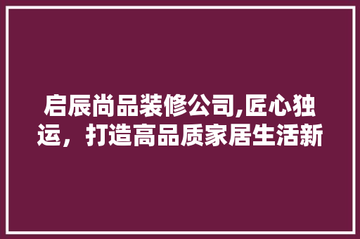 启辰尚品装修公司,匠心独运，打造高品质家居生活新篇章 室内设计