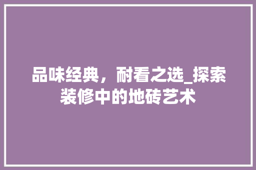 品味经典，耐看之选_探索装修中的地砖艺术 现代风格装饰