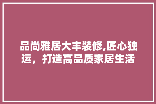 品尚雅居大丰装修,匠心独运，打造高品质家居生活