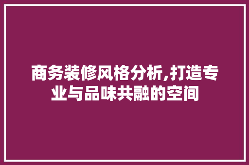 商务装修风格分析,打造专业与品味共融的空间