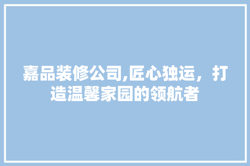 嘉品装修公司,匠心独运，打造温馨家园的领航者 现代风格装饰