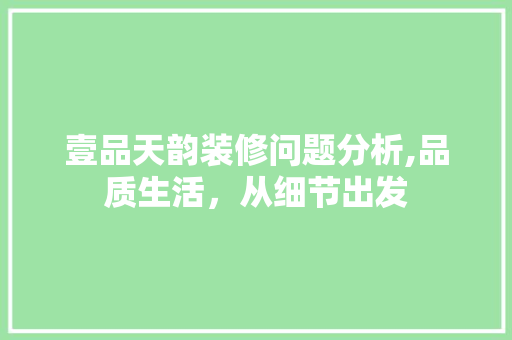 壹品天韵装修问题分析,品质生活，从细节出发 室内设计