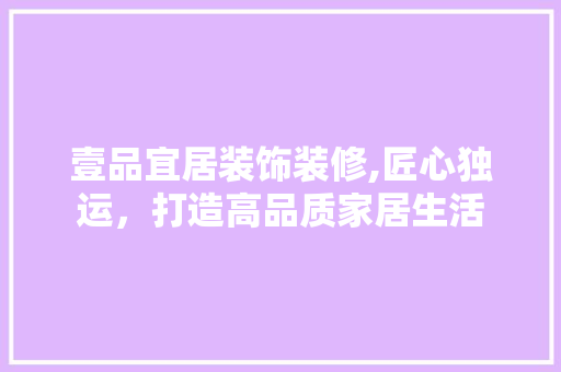 壹品宜居装饰装修,匠心独运，打造高品质家居生活 软装设计