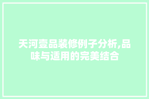 天河壹品装修例子分析,品味与适用的完美结合