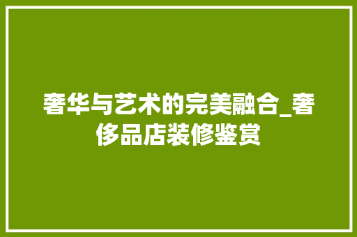 奢华与艺术的完美融合_奢侈品店装修鉴赏 家居装修