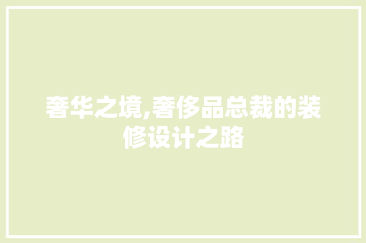 奢华之境,奢侈品总裁的装修设计之路 家居装修