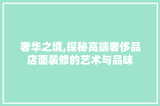 奢华之境,探秘高端奢侈品店面装修的艺术与品味 家居装修