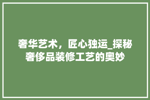 奢华艺术，匠心独运_探秘奢侈品装修工艺的奥妙