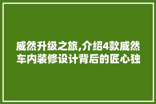 威然升级之旅,介绍4款威然车内装修设计背后的匠心独运 地板材料