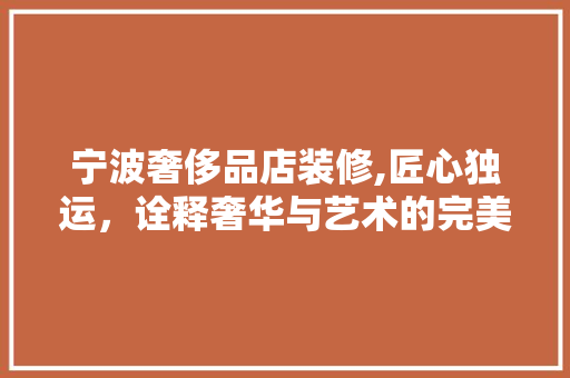宁波奢侈品店装修,匠心独运，诠释奢华与艺术的完美融合 室内设计