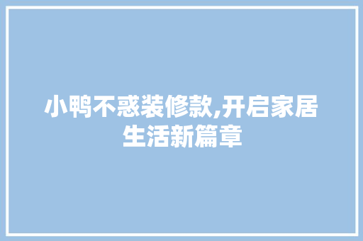 小鸭不惑装修款,开启家居生活新篇章