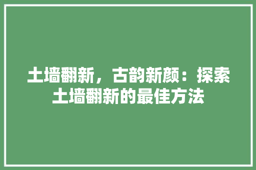 土墙翻新，古韵新颜：探索土墙翻新的最佳方法