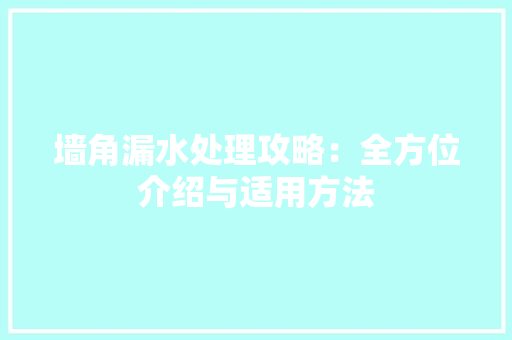 墙角漏水处理攻略：全方位介绍与适用方法