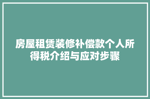 房屋租赁装修补偿款个人所得税介绍与应对步骤 木雕艺术