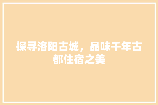 探寻洛阳古城，品味千年古都住宿之美