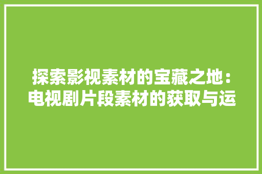 探索影视素材的宝藏之地：电视剧片段素材的获取与运用