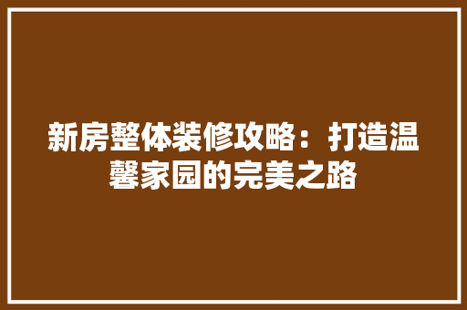新房整体装修攻略：打造温馨家园的完美之路 现代风格装饰