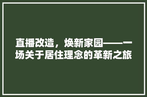 直播改造，焕新家园——一场关于居住理念的革新之旅