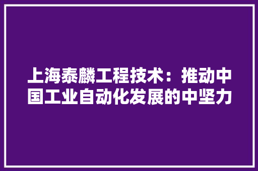 上海泰麟工程技术：推动中国工业自动化发展的中坚力量 软装设计