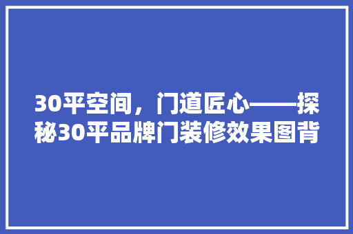 30平空间，门道匠心——探秘30平品牌门装修效果图背后的故事 卧室装修