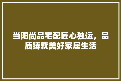 当阳尚品宅配匠心独运，品质铸就美好家居生活