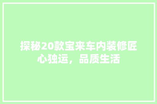 探秘20款宝来车内装修匠心独运，品质生活