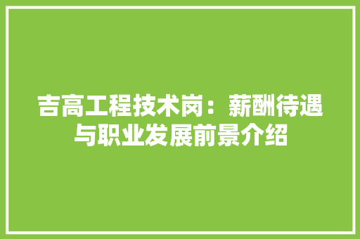 吉高工程技术岗：薪酬待遇与职业发展前景介绍