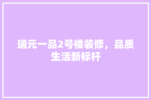 瑞元一品2号楼装修，品质生活新标杆