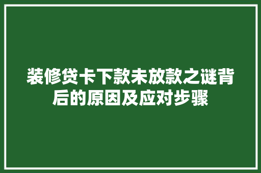 装修贷卡下款未放款之谜背后的原因及应对步骤