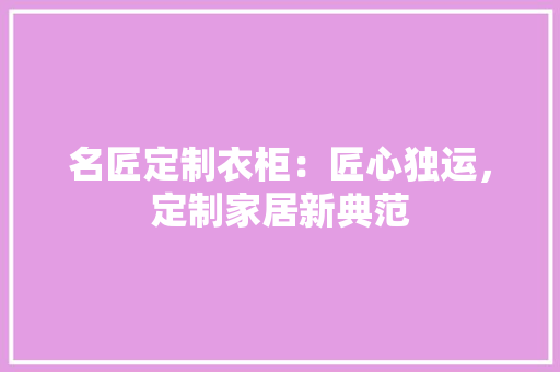 名匠定制衣柜：匠心独运，定制家居新典范 卧室装修