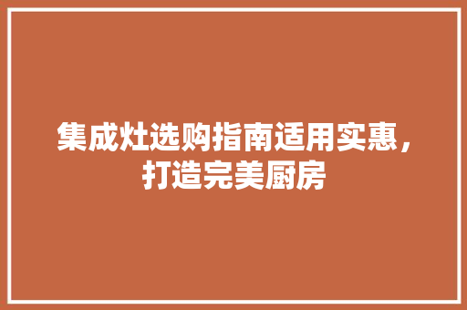 集成灶选购指南适用实惠，打造完美厨房