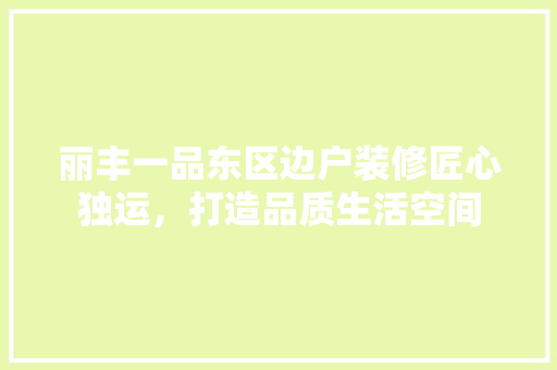 丽丰一品东区边户装修匠心独运，打造品质生活空间